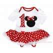 White Baby Bodysuit Minnie Dots White Pettiskirt & 1st Minnie Dots Birthday Number & Red Minnie Print JS4920